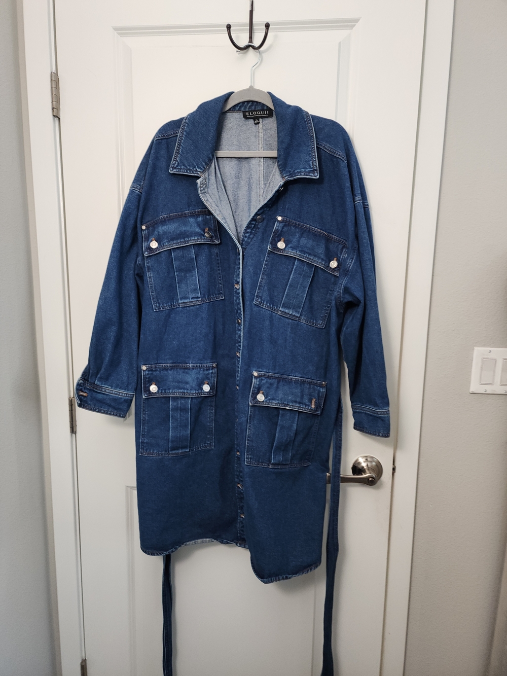 Eloquii Blue Long Denim Jacket with Front Pockets- Shacket - Picture 2 of 6